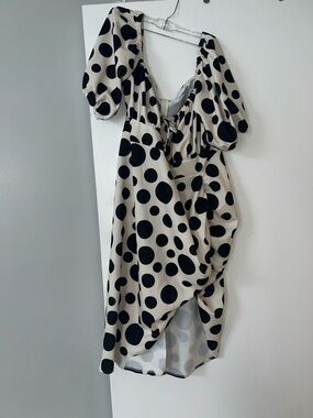 ASOS Curve Black Polka Dot Puff Sleeve Midi Dress